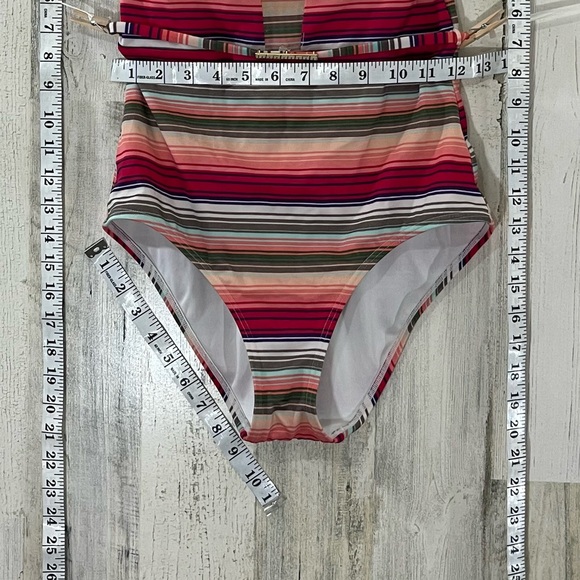 Victoria Secret One Piece Strapless Belted Swim Suit Striped Sheer panels Small - Picture 7 of 14